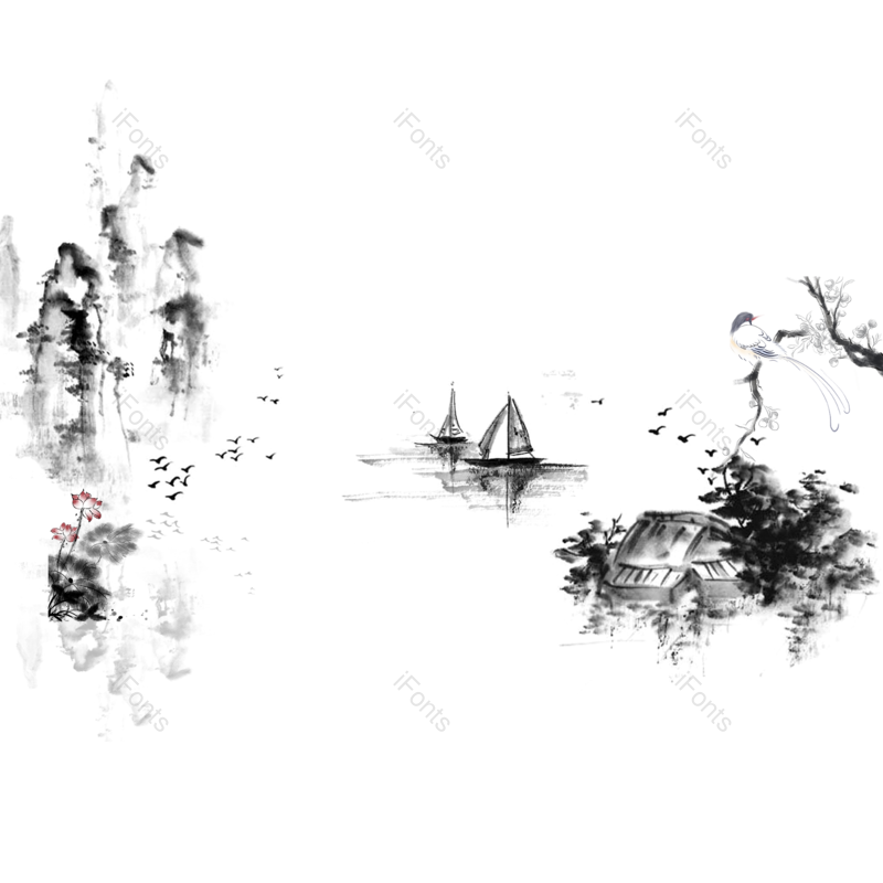 复古图片,水墨元素,中国风PNG,大气免抠素材